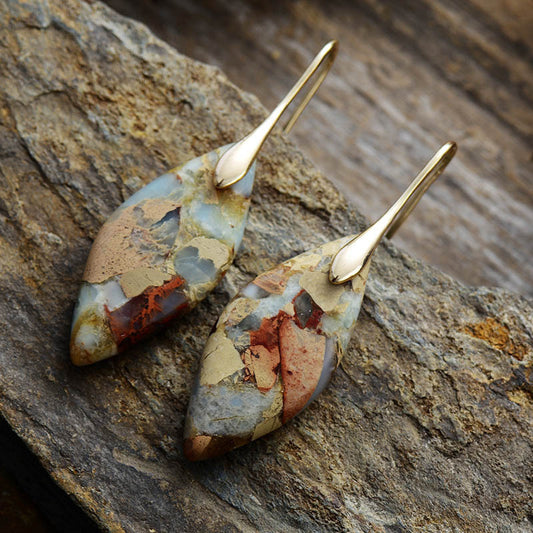 Bohemian Style Natural Royal Stone Leaf Pendant Earrings